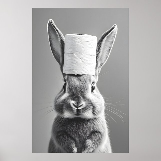 Póster Bunny Toilet Paper Roll Bathroom Print, Funny (Frente)