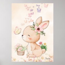 Póster Bunny Wall art - Butterfly Love Printable Poster