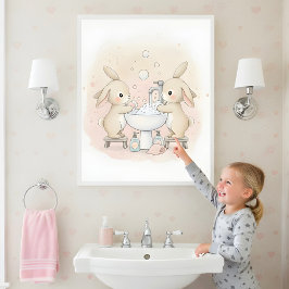 Póster Bunny Wash Squad Kids Bathroom Wall Art