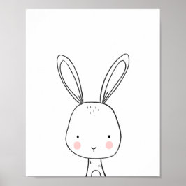 Póster Bunny Woodland Animal Nursery art Negro y blanco