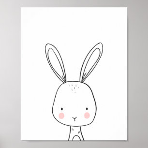 Póster Bunny Woodland Animal Nursery art Negro y blanco