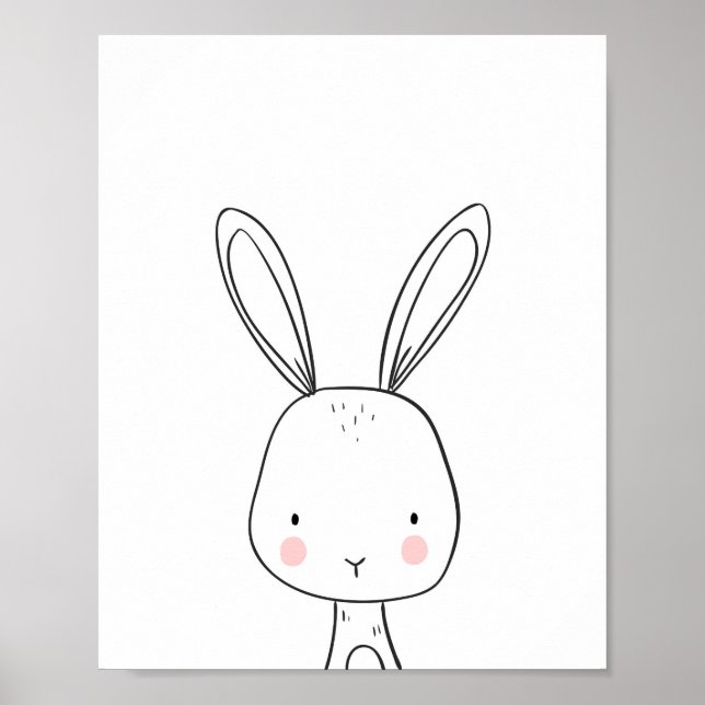 Póster Bunny Woodland Animal Nursery art Negro y blanco (Frente)
