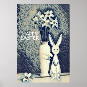 Póster Bunny y Daffodils Easter al estilo japonés Ukiyo-e