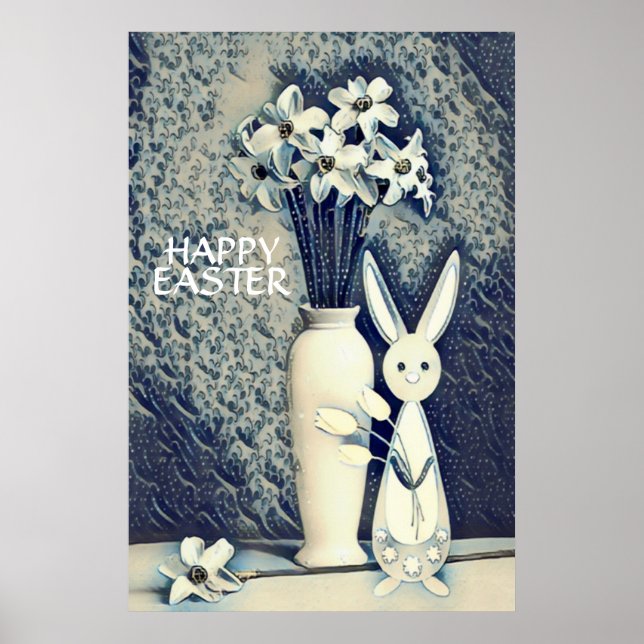 Póster Bunny y Daffodils Easter al estilo japonés Ukiyo-e (Frente)