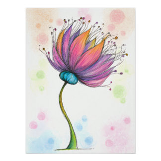 Póster Bunte Blume im Buntstift Stil
