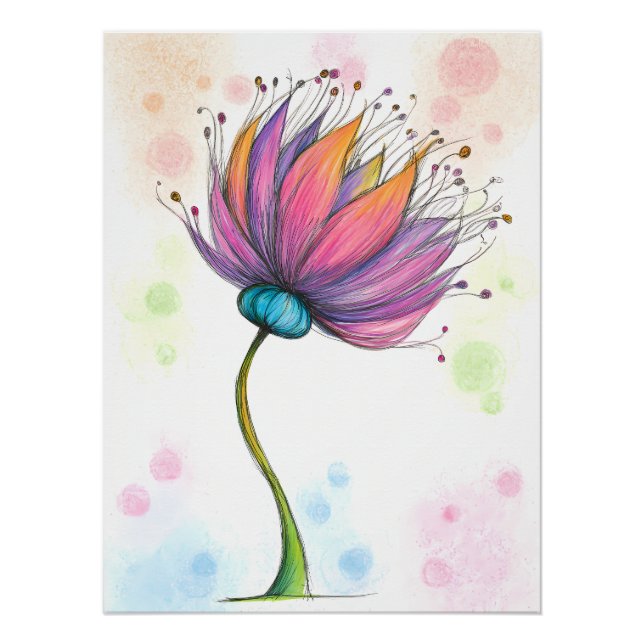 Póster Bunte Blume im Buntstift Stil (Anverso)
