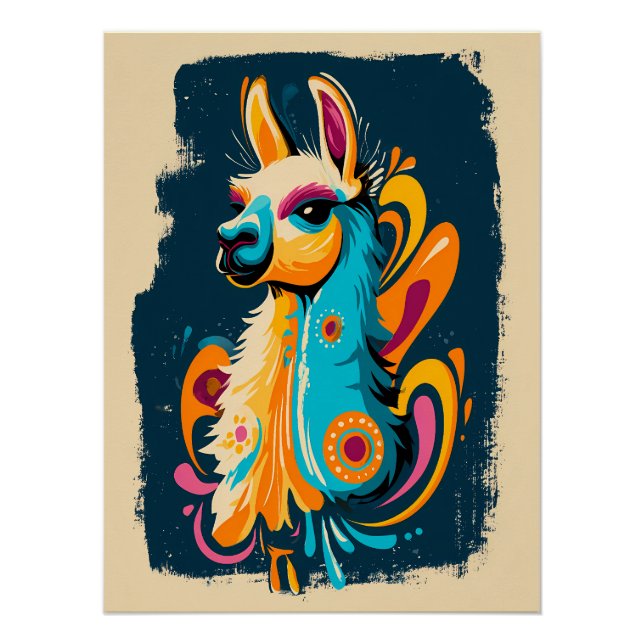 Póster Buntes Lama – Fantasie Illustration (Anverso)