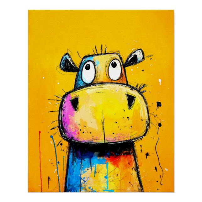 Póster buntes Nilpferd im Pop-Art Comic Stil (Anverso)