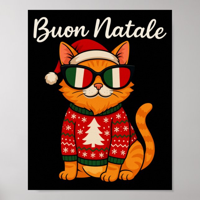 Póster Buon Natale Italian Cat Christmas, Italy Pride Hol (Frente)