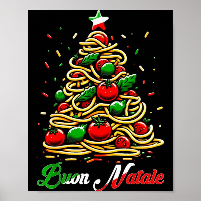 Póster Buon Natale Italian Pasta Christmas Tree Xmas For  (Frente)