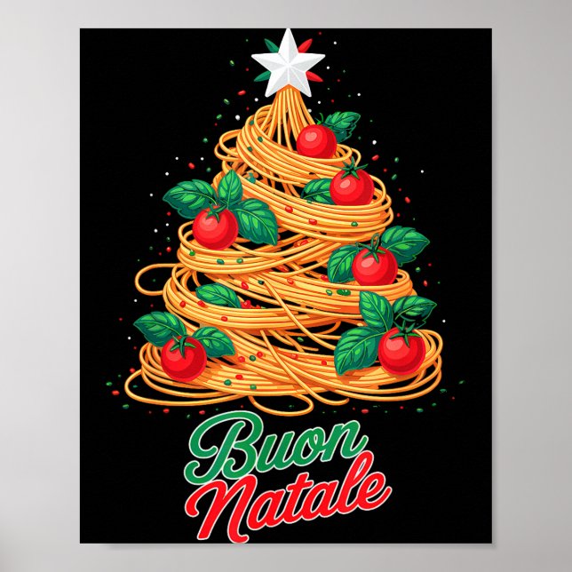 Póster Buon Natale Italian Pasta Spaghetti Funny Christma (Frente)