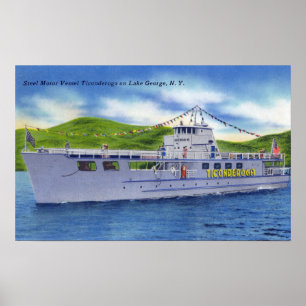 Póster Buque de acero Ticonderoga del motor en el lago