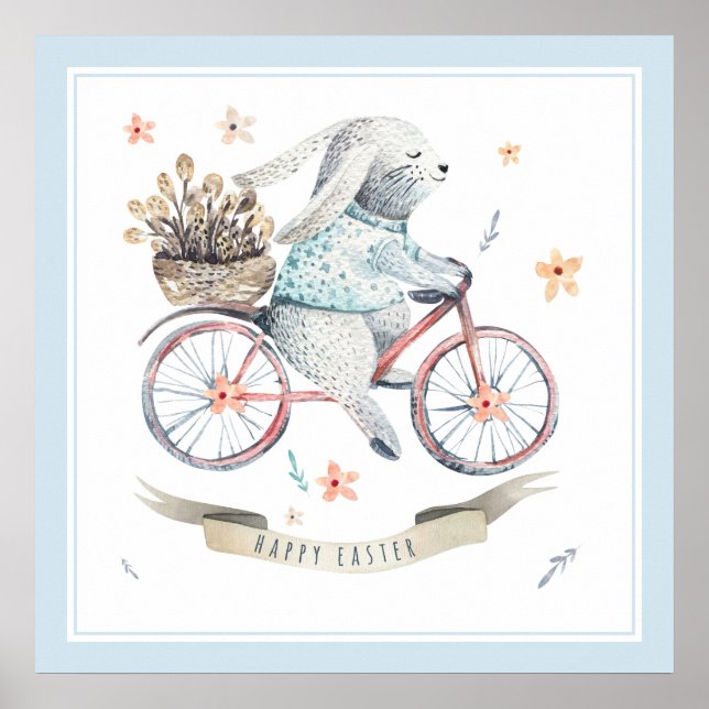 Póster Buque de conejo de Pascua con flores de primavera (Frente)