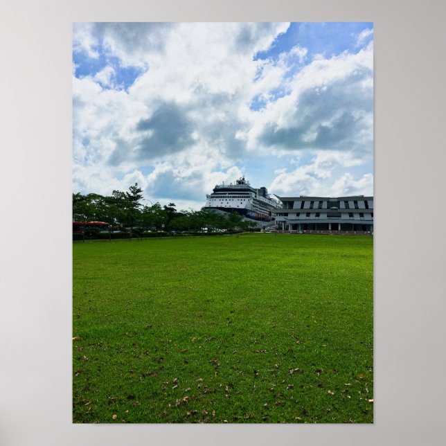 Póster Buque de crucero en puerto de Singapur con termina (Frente)