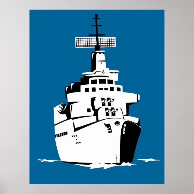 Póster buque de guerra naval de la marina con poster de a (Frente)