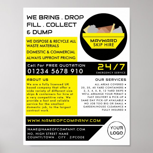Póster Buque de Rubbish Amarillo, compañía Skip/Dumpster (Frente)