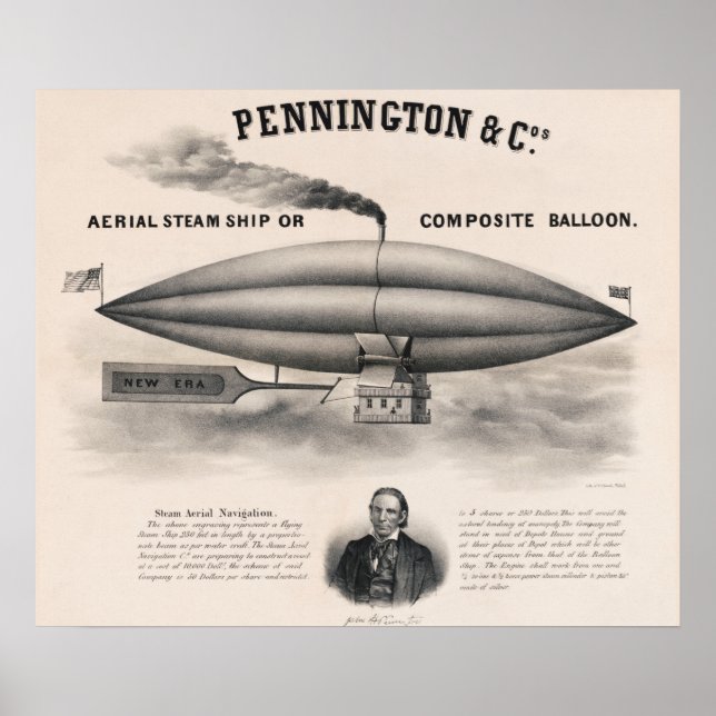 Póster Buque de vapor aéreo de época (Frente)