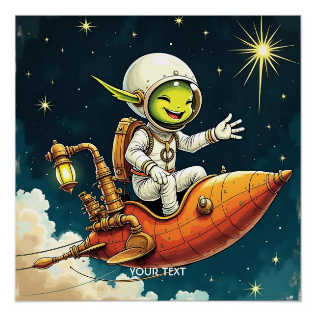 Póster Buque espacial Fantasy Cute Alien (Anverso)