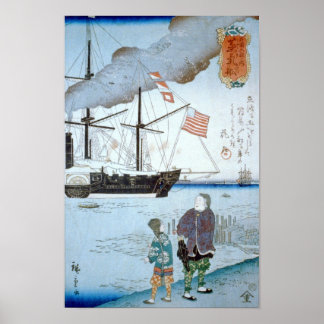 Póster Buque extranjero, Bella Artes japonés Hiroshige