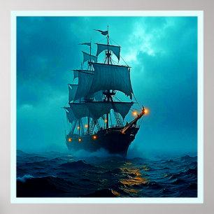 Póster Buque fantasma en el diseño de los mares tormentos