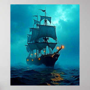 Póster Buque fantasma en el diseño de los mares tormentos