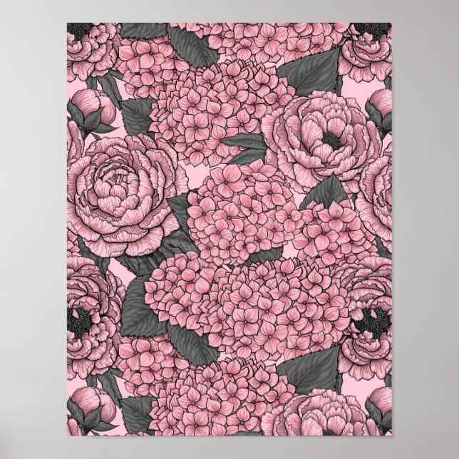 Póster Buqué floral de color rosa (Frente)