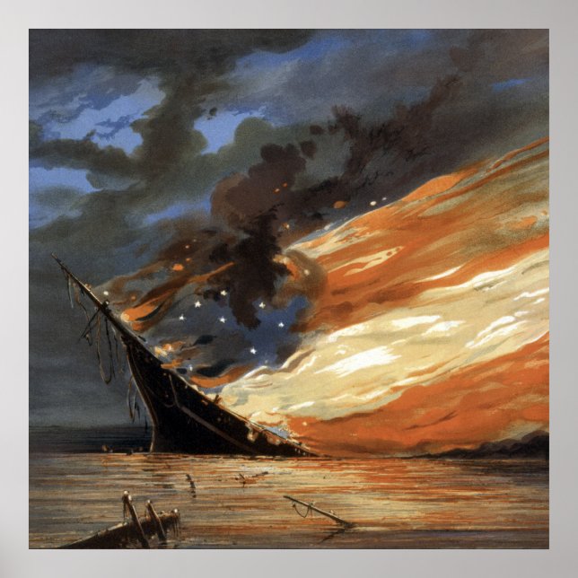 Póster Buque insignia de la guerra civil rebelde en llama (Frente)