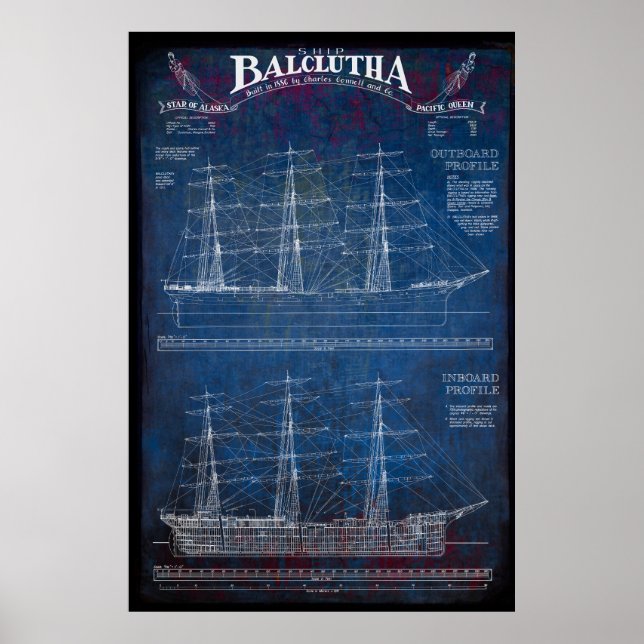 Póster Buque náutico totalmente amañado BALCLUTHA Bluepri (Frente)