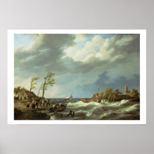 Póster Buque pesquero holandés atrapado en una costa Lee 