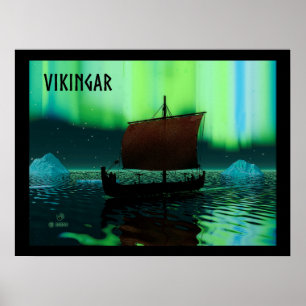Póster Buque Viking Y Luces Del Norte