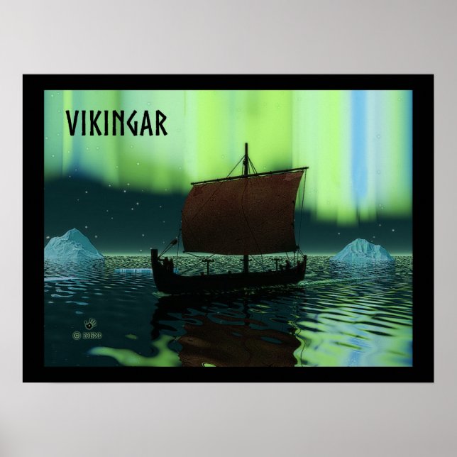 Póster Buque Viking Y Luces Del Norte (Frente)