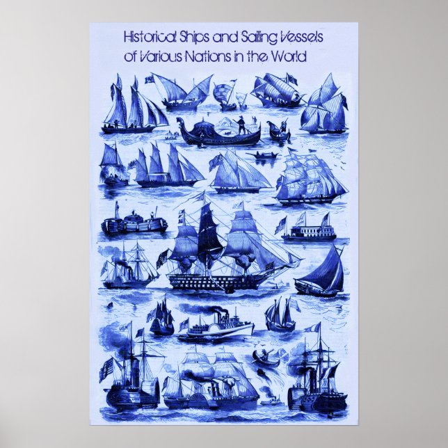 PÓSTER BUQUES DE VELA ANTIGUOS, BARCOS DE VARIAS NACIONES (Frente)