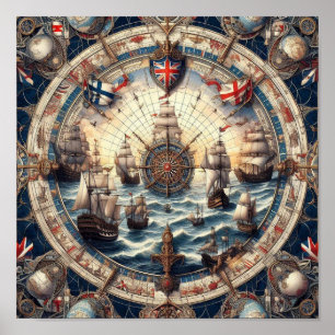 Póster Buques de vela antiguos - Inglaterra - Noruega - F