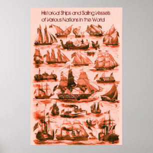 Póster BUQUES DE VELA ANTIGUOS INTERNACIONALES,Rojo