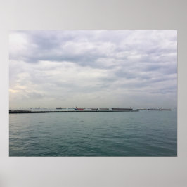 Póster Buques en el Anchor en el Estrecho de Singapur baj