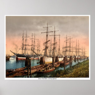 Póster Buques en el puerto, Hamburgo, Alemania