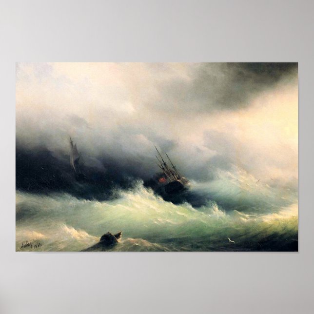 Póster Buques en tormenta, Iván Constantinovich Aivazovsk (Frente)