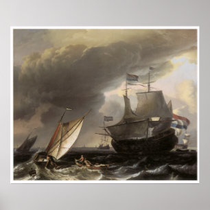 Póster Buques holandeses en un mar tempestuoso C. 1690