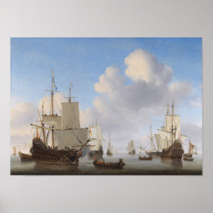 Póster Buques Holandeses En Una Calma - Pintura Marítima