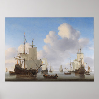 Póster Buques Holandeses En Una Calma - Pintura Marítima