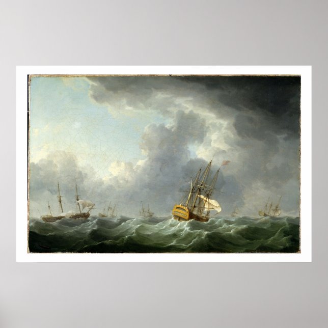 Póster Buques ingleses corriendo antes de una tormenta (Frente)
