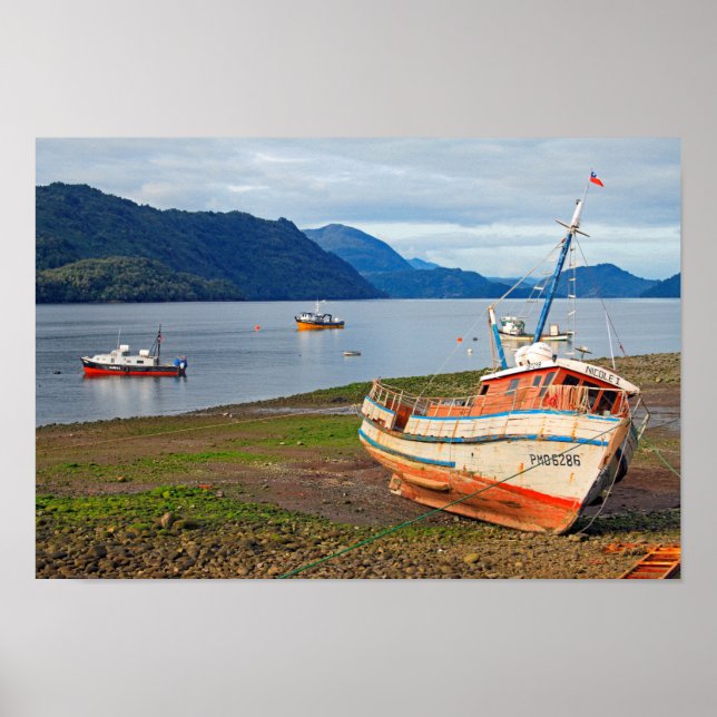 Póster Buques pesqueros, Hornopiren, Chile (Frente)