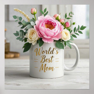 Póster Buquet floral de acuarela suave (peonías, rosas)