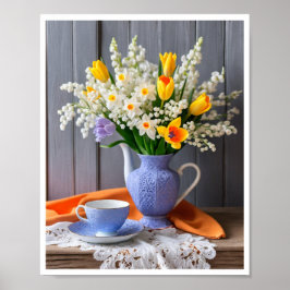 Póster Buquete de primavera de Daffodils Tulips Lilly del