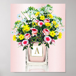 Póster Buquete floral Frasco de Perfume Rosa Monograma