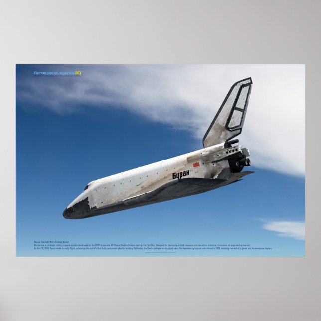 Póster Buran Spaceplane Descending Through Clouds (Frente)
