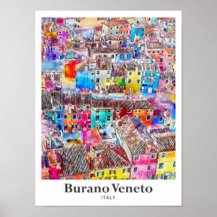 Póster Burano Veneto Italia Trae mano acuarela