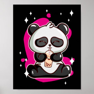 Póster Burbuja Kawaii Panda Beber té Boba