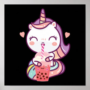 Póster Burbuja Kawaii Unicorn Bebe té Boba