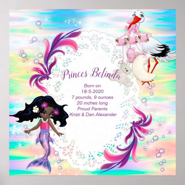 Póster Burbujas arcoiris mágicas y sirenas para bebés (Frente)